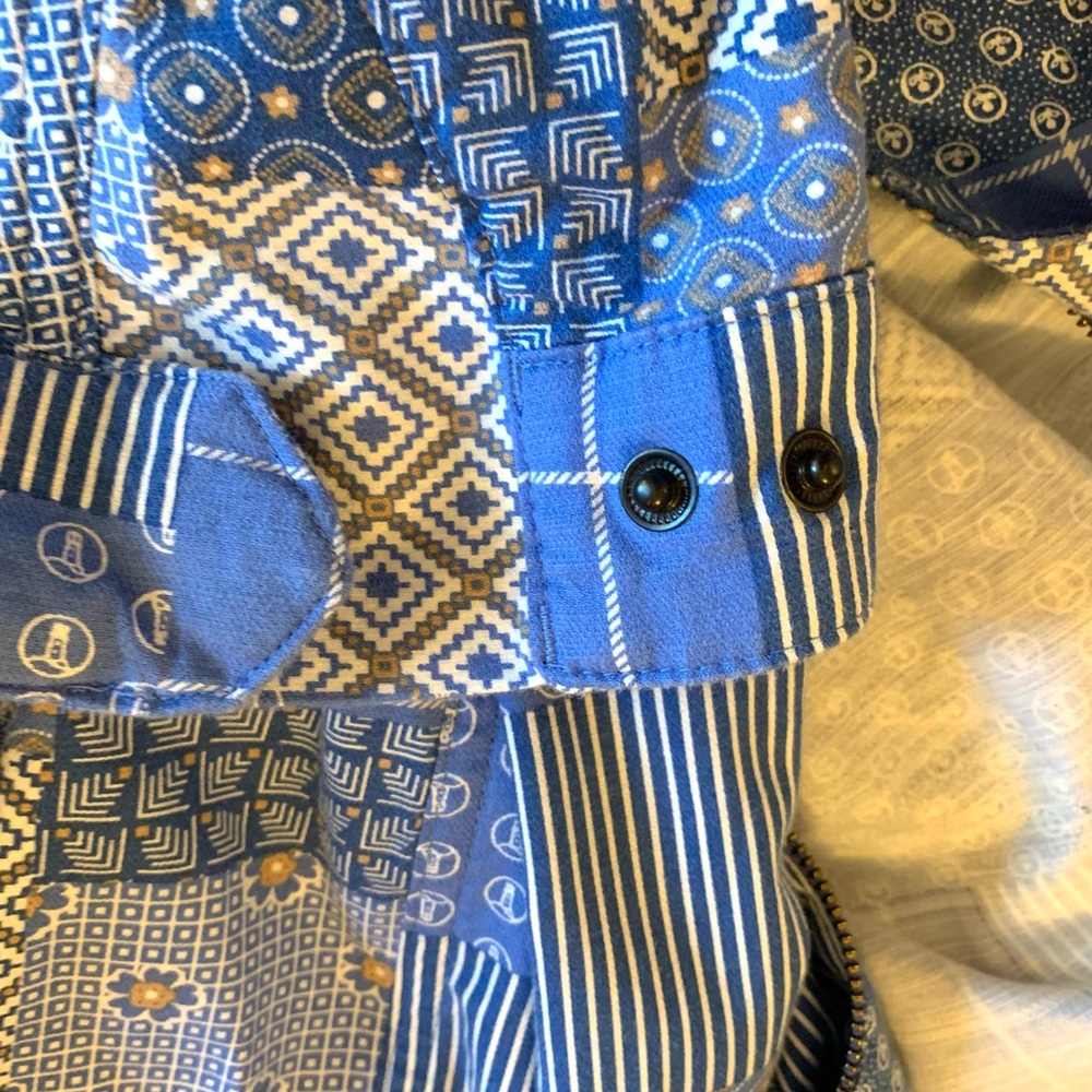 Lands End Hooded Cargo Jacket Blue Patchwork Medium Petite - Picture 11 of 14